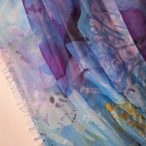 6 Yd Fabric - Vintage Chiffon Voile Tulle Lavenders Aqua Abstract Print 6ydx59in - Picture 10 of 13